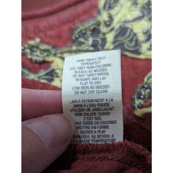 Unbranded Women's S Rust V Neck T-Shirt Silk Trimmed Floral Embellished - Picture 7 of 8